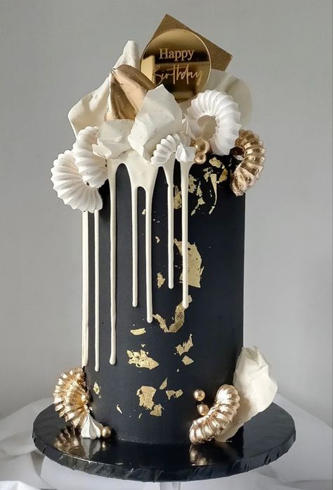 Masculine Cakes For Men, Elegant Drip Cake, Black And Gold Birthday Cake, Masculine Cake, Gatsby Cake, Gym Cake, Liquor Cake, Golden Birthday Cakes, Bespoke Cakes