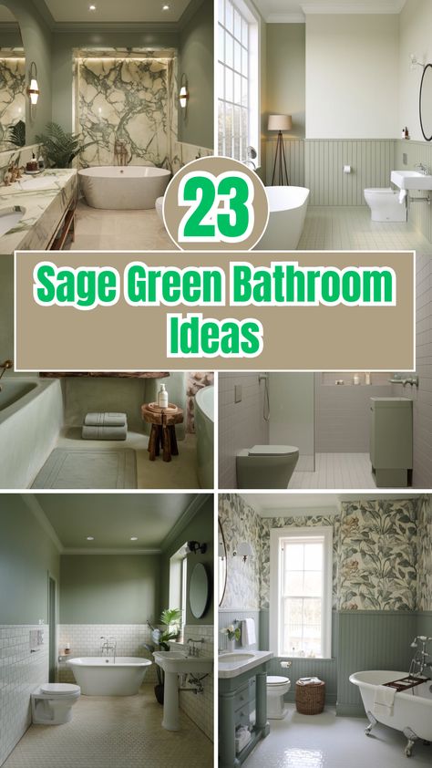 23 Sage Green Bathroom Ideas – The DIY Desire Calming Wall Colors, Green Bathroom Ideas Sage, Sage Green Bathroom Ideas, Green Small Bathrooms, Green Bathroom Colors, Green Bathroom Paint, Sage Green Bathroom, Traditional Tile Design, Green Bathroom Ideas