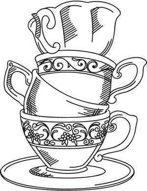 Tea cup stack Urban Threads, Pola Sulam, 자수 디자인, Digi Stamps, Coloring Book Pages, Digital Stamps, Colouring Pages, Adult Coloring Pages, Adult Coloring