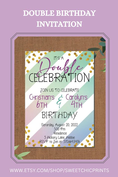 Double Celebration Invitation, Double Invitation Birthday Parties, Double Digits Birthday Invitations, Combined Birthday Party Invitations, Double Graduation Party Invitations, Double Birthday Parties, Fall 1st Birthdays, Tea Labels, 60th Birthday Party