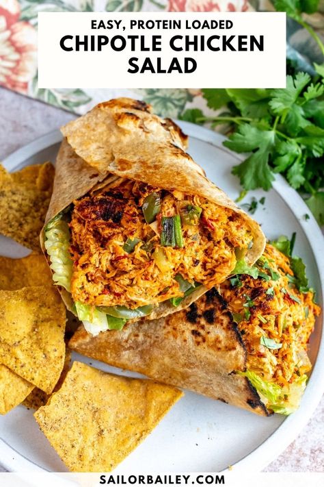 Chipotle Chicken Wrap, Chipotle Chicken Salad Recipe, Chipotle Chicken Salad, Chipotle Chicken Pasta, Chicken Avocado Wrap, Sailor Bailey, Creamy Chipotle Sauce, Chipotle Recipes, Healthy Chicken Salad Recipe