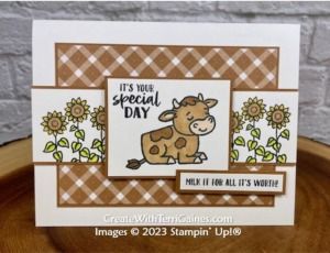 createwithterrigaines.com Stampin Up Cutest Cows, Cutest Cows Stampin Up Cards, Saleabration 2024, Cutest Cows, Cow Cards, Cow Card, Stamping Ideas, Holy Cow, Designer Series Paper