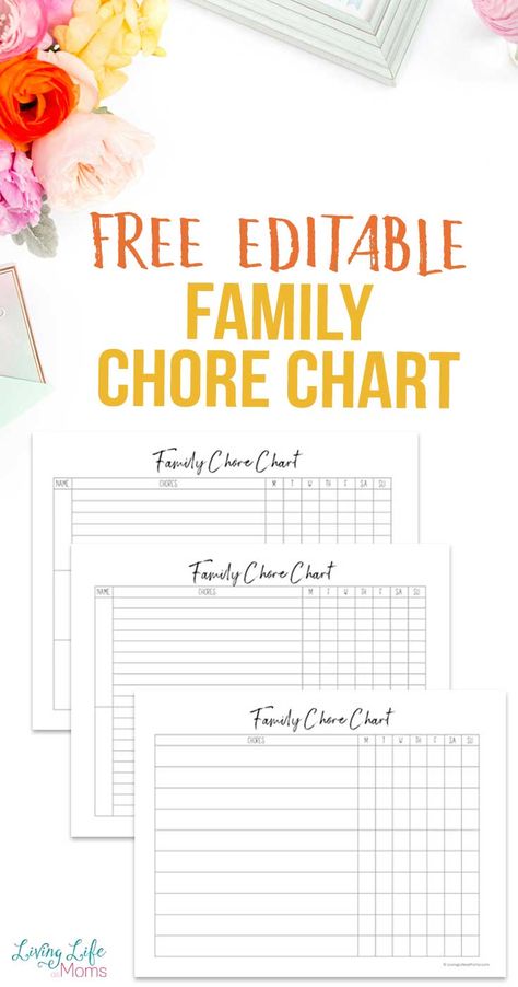 Get more organized and set up your family's chores with this Free Editable Family Chore Chart to keep your home organized so you don't have to do it alone.#plannerprintables #chores #parentingtips Family Chore List, Teen Chore Chart, Editable Chore Chart, Chore System, Family Chore Chart, Cleaning Chart, Weekly Chore Charts, Family Chore Charts, Chore Chart Template