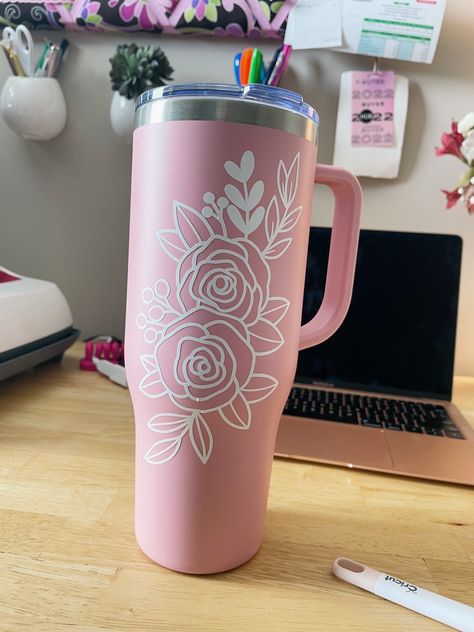 Custom decal for a 40 oz tumbler Starbucks Vinyl Tumblers, Floral Water Bottle Cricut, Floral Tumbler Cups Epoxy, Flower Vinyls Tumbler, Boho Flower Tumbler, Resin Pens, Resin Tumblers, 40 Oz Tumbler, Resin Coasters