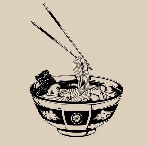 Sushi Drawing, Noodle Art, Japanese Food Illustration, Pasta Art, Small Tats, Lino Art, Simplistic Tattoos, Japan Art, Tattoo Design Drawings