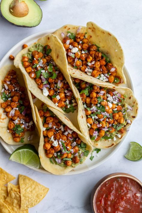 How To Warm Tortillas, Tempeh Tacos, Chickpea Tacos, Tofu Tacos, Easy Taco Recipes, Taco Dinner, Vegan Chickpea, Gluten Free Lunch, Vegan Tacos