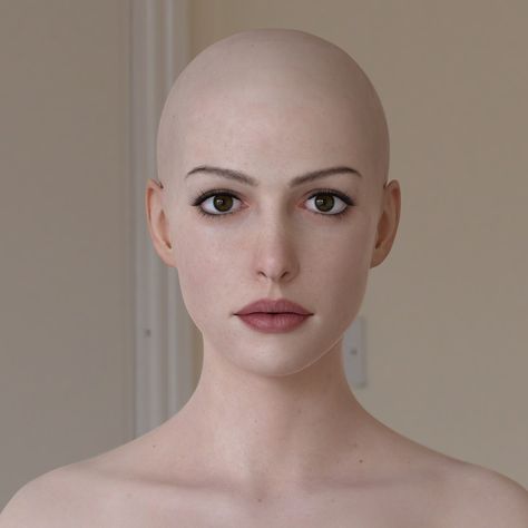 ArtStation - Wip / Anne Hathaway / XgenTest, Sotaro Nakamura Female Poses Drawing, Model Face Reference, Shaved Head Designs, Head Female, Bald Head Women, Shaved Head Women, Head Drawing, Shaved Heads, Shave My Head