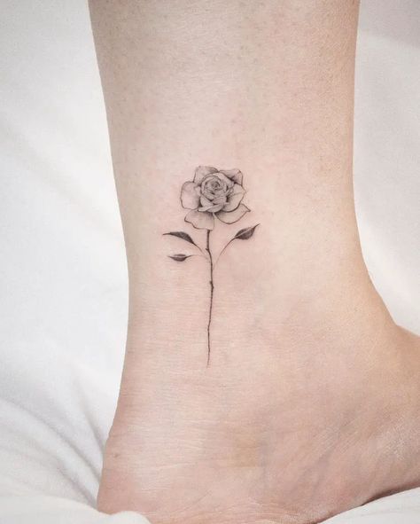 Gratitude Tattoo, Ankle Tat, Simple Tattoos For Women, Rose Sketch, Ankle Tattoos, Small Pools, Ankle Tattoo, Single Flower, Dog Face