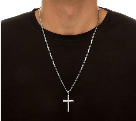 Cuban Chain Necklace, Mens Gold Jewelry, Sterling Silver Cross Pendant, Necklace Men, Silver Cross Pendant, Gold Cross Necklace, Cross Chain, Gold Cross Pendant, Mens Gold