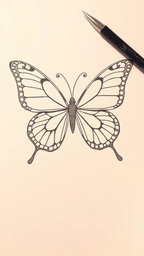 Check Out This Butterfly Doodle Drawing & 12+ Other Butterfly Drawing Ideas! #drawing #drawinginspiration Cute Simple Butterfly Drawings, Sketch Ideas Butterfly, Cute Drawings Butterfly, Drawing Ideas Easy Butterfly, Random Drawings Doodles, Butterfly Drawing Sketches, Drawing Ideas Butterfly, Easy Butterfly Painting, Monarch Butterfly Drawing