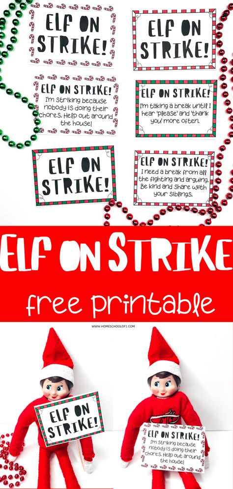 The Bad Behavior Elf on Strike printable offers a fun & creative way to encourage good behavior in children during the holiday season. Featuring six different elf notes, these signs remind kids about the importance of positive actions and help them earn a spot on Santa's Nice List. Use these printable signs to add a touch of magic to your Elf on the Shelf tradition while promoting kindness, responsibility, & good manners. Download now and make this Christmas season extra special! #ElfOnTheShelf Elf On The Shelf On Strike Ideas Kids, Kids Being Bad Elf Ideas, Elf On The Shelf Strike Ideas, Elf On The Shelf Ideas Alphabet, Elf On The Shelf After Bad Behavior, Elf On Strike Ideas, Elf On Strike For Bad Behavior Letter, Elf Has Been Touched, Elf Not Moving Bad Behavior