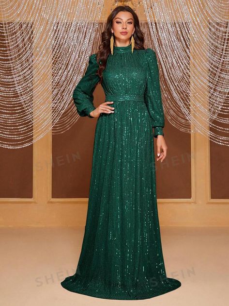 Giffniseti Ladies Sequined Long Sleeve Turtleneck Evening Gown Emerald Gown, Gala Dress, Womens Prom Dresses, Gala Dresses, Long Sleeve Turtleneck, Kids Beachwear, Evening Gown, Ball Gown, Women Clothes Sale