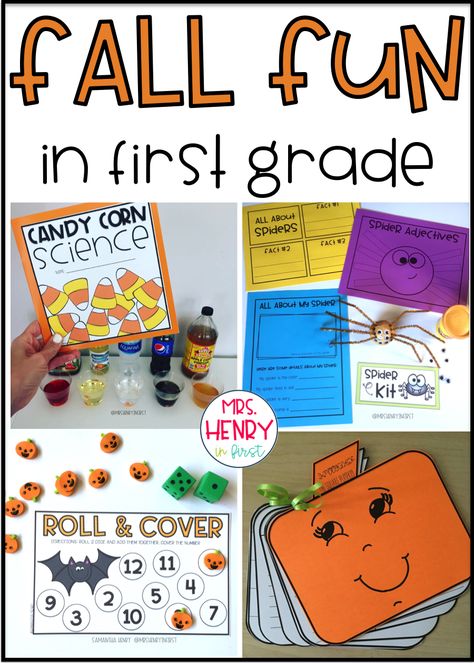 Halloween and Fall resources for first grade! So many fun, engaging ideas and activities from @mrshenryinfirst Activities For 1st Graders, Activities For Halloween, First Grade Crafts, Fall Classroom Activities, Activities For First Grade, Fall Classroom Ideas, October School, Halloween Math Activities, 1st Grade Activities