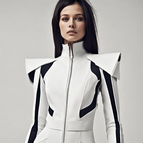 Futuristic Lab Coat, Futuristic School Uniform, Futuristic Outfits Women, Scifi Clothing, Futuristic Fashion Women, Futuristic Elegance, Futuristic Party, Workwear Jumpsuit, Futuristic Outfits