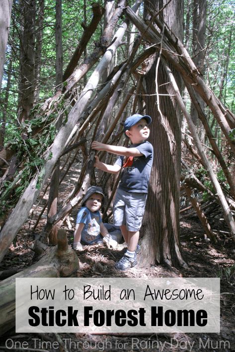 Get outside this summer and connect books and activities with building a forest home and Stella: Fairy of the Forest Stick Fort, Forest Play, Outdoor Forts, Fort Ideas, Woods Ideas, Forest Kindergarten, Backyard Kids, Woodland Home, Bushcraft Shelter