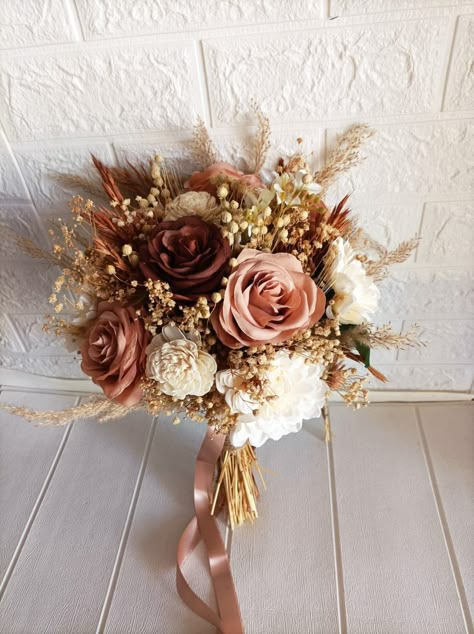 Soft blush pink and brown bridal bouquet/Rustic brown bridal bouquet/Rustic blush pink bridal bouquet.. A unique design for your wedding where you use soft tones. I found harmony for soft color tones, brown, blush pink and white. I can design other parts of the set. You can contact me for this.  I ship with UPS. Delivery Time is 4-7 working days :) I wish you a pleasant shopping, stay with love.. :) Wedding Bouquet Rustic, Brown And Blush Wedding, Bridal Flowers Bouquet Rustic, Brown Pink And Gold Wedding, Rose And Brown Wedding, Rustic Hand Bouquet, Pink October Wedding, Brown Wedding Bouquet, Brown Tone Wedding