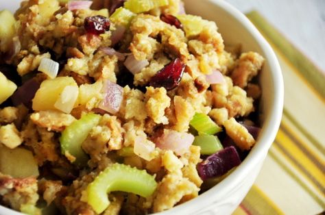 'Elegant Stovetop Stuffing' - Use a box of Stovetop Stuffing, celery, onion, apple and dried cranberries. Stuffing Mix Recipes, Boxed Stuffing, Box Stuffing, Stove Top Stuffing Recipes, Thanksgiving Bread, Dressing Recipes Thanksgiving, Stove Top Stuffing, Stove Top Stuffing Mix, Thanksgiving Stuffing