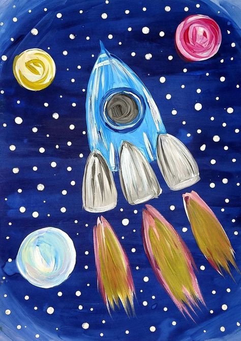 Nursery Drawings, Kids Canvas Painting, Art Education Projects, Kids Canvas Art, Space Painting, Kids Art Class, Blossoms Art, Drawing And Painting, Rocket Ship