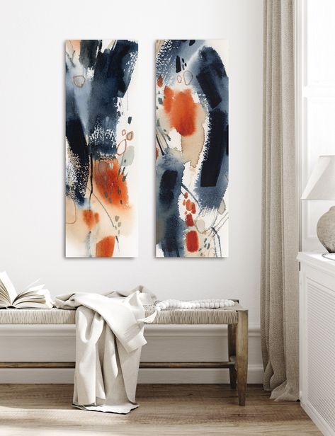 Abstract Vertical Art Prints 2 Set, Blue Burnt Orange Wall Art, Stairwell Long Wall Decor, Tall Wall Decor, Narrow Abstract Painting Art Long Painting Vertical Wall Art Abstract, Stairwell Wall Decor, Narrow Wall Decor, Painting 2 Canvas, Vertical Abstract Painting, Long Wall Decor, Tall Wall Decor, Stairwell Wall, Long Painting