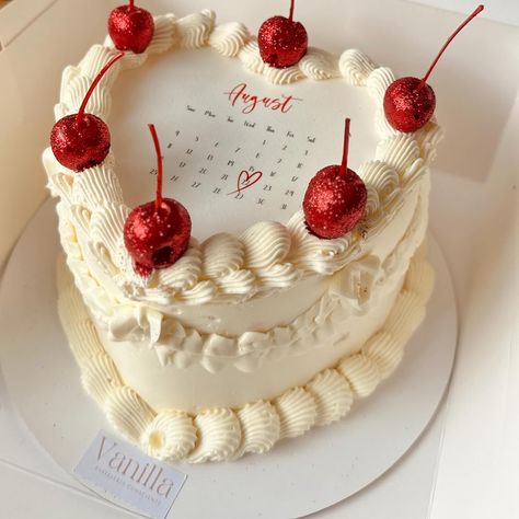 vintage august cake🍒❤️🎂 #vintagecake #heartcake #cakedecorating #cakedesign #buttercream Vintage Cherry Cake, August Cake, Cherry Birthday Cake, Cherry Cake, Heart Cake, Cherry On Top, Vintage Cake, Butter Cream, Cake Decorating