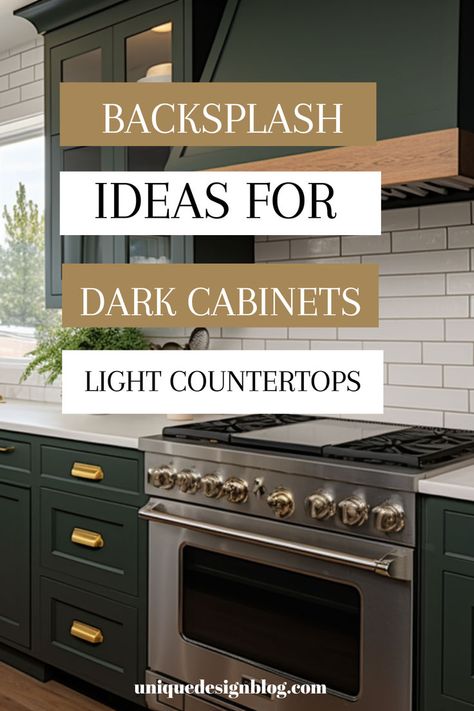 Elevate your kitchen's décor with my 'Top 30 Backsplash Picks for Dark Cabinets and Light Countertops'. Each design is chosen to create a harmonious balance in your kitchen, offering both aesthetic appeal and practical solutions for everyday cooking spills and splashes. Get ready to be inspired! Dark Kitchen Island Countertop, Backsplash Ideas For Espresso Cabinets, Dark Cabinets Dark Backsplash, Kitchen Tiles Backsplash With Dark Cabinets, Backsplash With Laminate Countertops, Moody Kitchen Backsplash Ideas, Cabinet Hardware Dark Cabinets, Backsplash For Dark Brown Cabinets, Black Cabinets Backsplash Ideas