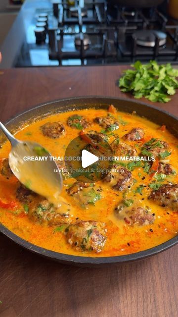 Emily English on Instagram: "CREAMY THAI COCONUT CHICKEN MEATBALLS 

The perfect midweek meal, aromatic Thai chicken meatballs with ginger, garlic, and chilli cooked in a rich coconut sauce. Serve with fluffy rice. Freezer friendly too! 

You will need to serve 4 
271kcal and 28g protein per serving not inc rice

500g lean chicken mince 
1 small grated courgette
1/2 red chilli diced
1 heaped tsp ginger and garlic paste 
2 tbsp chopped fresh coriander 
2 spring onions, finely chopped 
1 medium egg 
2 tbsp light soy sauce
Zest of 1 lime 
Salt and pepper 

for the sauce
2 tbsp Thai red curry paste
1 tin coconut milk (light or full fat)
1 spring onion, diced
1 tsp ginger and garlic paste 
1 red pepper, thinly sliced
1/2 chicken stock cube
1 tbsp soy sauce 
1 tsp honey
Juice of 1/2 lime 

Rice Minced Chicken Thai Recipe, Thai Coconut Chicken Meatballs, Chicken Meatballs With Thai Coconut Curry Sauce, Sticky Ginger Sesame Chicken Meatballs, Thai Turkey Meatballs In Coconut Red Curry Sauce, Thai Chicken Meatballs, Asian Chicken Meatballs, Minced Chicken Recipes, Thai Coconut Chicken