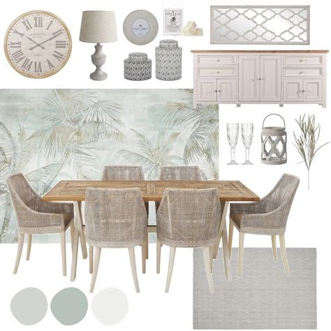 Dining rooms look fabulous with wallpaper. Take one or two colours from the wallpaper to inspire your furniture and accessory choices. Coastal Kitchen Table, Trestle Table Legs, Rustic Style Furniture, Black Kitchen Table, Country Style Furniture, Timber Dining Table, Farmhouse Chairs, Crossback Chairs, Furniture Packages