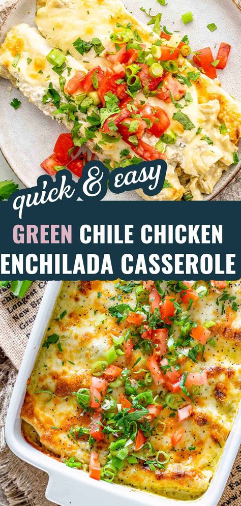 Whip up this Quick and Easy Green Chile Chicken Enchilada Casserole in just 30 minutes! Creamy, cheesy, and perfect for dinner. #OnePotMeals #EasyRecipes Fajita Enchiladas Chicken, Green Chili Chicken Enchiladas Casserole, Best Chicken Enchilada Casserole, Enchilada Casserole Healthy, Healthy Chicken Enchilada Casserole, Enchilada Casserole Chicken, Chicken Enchilada Casserole Easy, Healthy Enchilada Casserole, Green Enchilada Casserole