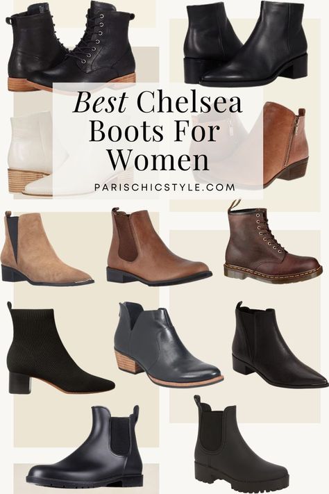 Wear the best chelsea boots for women this fall, winter & spring.  Parisian style ankle boots, French style ankle boots to go with your effortless chic outfits to keep you warm & fashionable. Most comfortable ankle boots, stylish ankle boots to go with jeans, trousers, pants, leggings, skirts & dresses. Paris Chic Style. Parisian Style. #bestchelseabootsforwomen #chelseaboots #ankleboots #anklebootsforwomen #stylishankleboots #frenchstyle #whowhatwear #sezane #majeparis #sandroparis Women Parisian Style, Boots French Style, Spring Parisian Style, Heeled Ankle Boots Outfit, Paris Chic Style, Ankle Boots With Leggings, Best Chelsea Boots, Flat Chelsea Boots, Effortless Chic Outfits