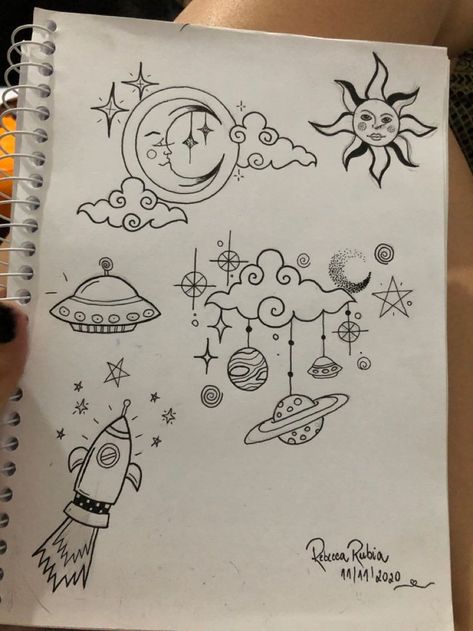 Celestial Doodles, Celestial Drawings, Punk Doodles, Planet Sketch, Astronaut Drawing, Space Doodles, Doddle Art, Space Drawings, Cute Easy Doodles