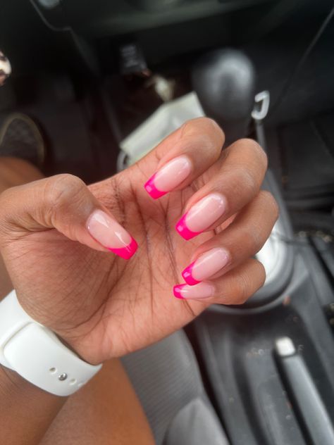 Coffin Acrylic Nails French Tip Pink, Hot Pink French Nails Coffin, Hot Pink French Tip Nails Coffin Medium, Hot Pink French Tip Nails Coffin Short, Neon Pink French Tip Nails Coffin, Square Acrylic Nails French Tips Pink, Hot Pink Tip Nails Square, Fuscia Nails French, Fun French Tip Nails Coffin