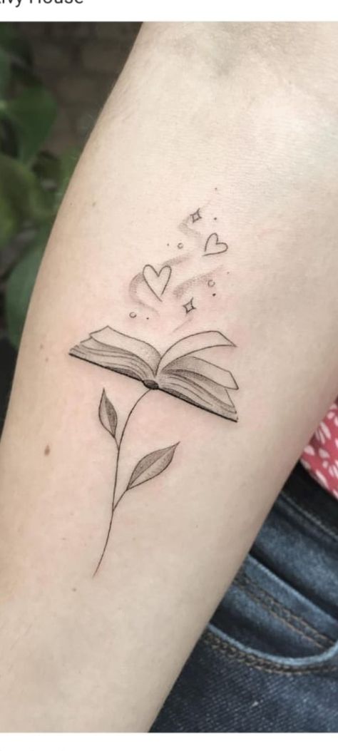 Butterfly And Book Tattoo, Preschool Teacher Tattoo Ideas, Storytelling Tattoo, Readers Tattoo, Small Science Tattoos, Fine Line Book Tattoo, Reader Tattoo Ideas, Teacher Tattoo, Reader Tattoo