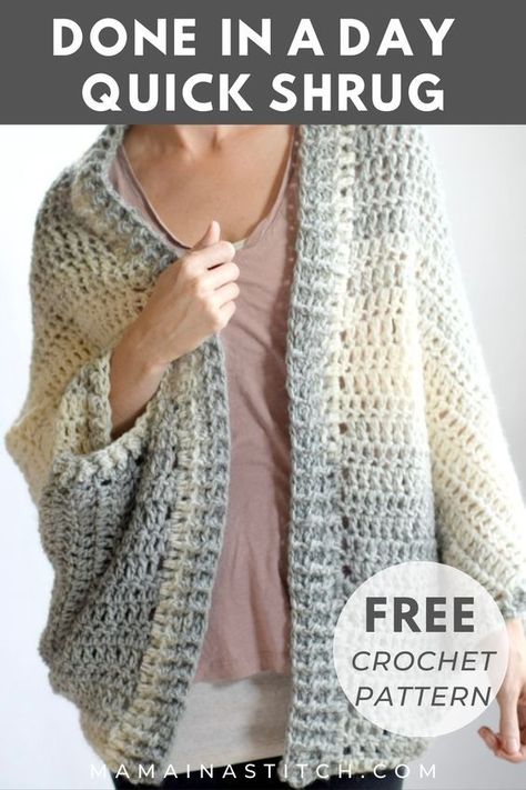 Easy Crochet Shrug, Crochet Shrug Pattern Free, Chunky Yarn Crochet, Shrug Crochet, Crochet Cardigan Pattern Free, Crochet Poncho Free Pattern, Crochet Shrug Pattern, Shrug Pattern, Crochet Sweater Pattern Free