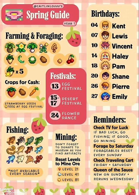 Stardew Valley Farming Guide, Stardew Spring Crops, Stardew Valley Spring Guide, Stardew Valley Summer, Stardew Valley Farm Layout Beginner, Stardew Valley Spring, Stardew Valley Tips And Tricks, Stardew Guide, Stardew Layout