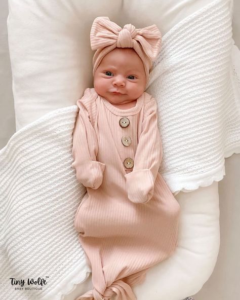 LIGHT PINK Baby Knotted Gown, Ribbed Cotton Gown with Matching Bow, Newborn Gown, Premie Infant Coming Home Outfit, Baby Shower Gift by TinyWolfe on Etsy Baby Going Home Outfit, Outfit Baby Shower, Newborn Coming Home Outfit, Baby Coming Home Outfit, Cotton Gowns, Newborn Gown, Girls Coming Home Outfit, Going Home Outfit