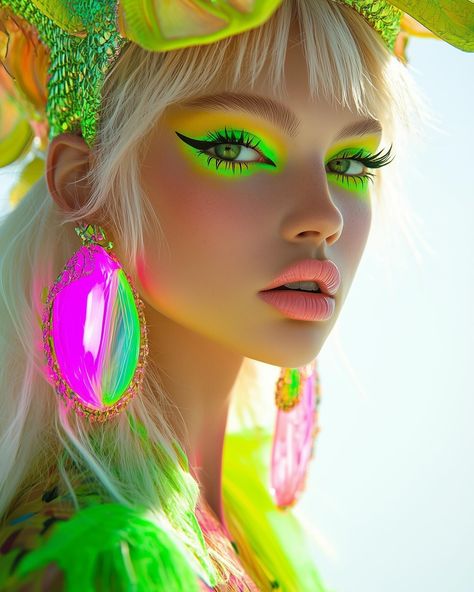 Neon Beauties #fashionista #queens #neonlove -> These images are designed with help of AI Worst Hairstyles, Worst Haircuts, Mood Board Fashion Inspiration, Concert Makeup, Drop Earrings Wedding, Rainbow Images, Neon Makeup, Haircut Pictures, Halloween Tree