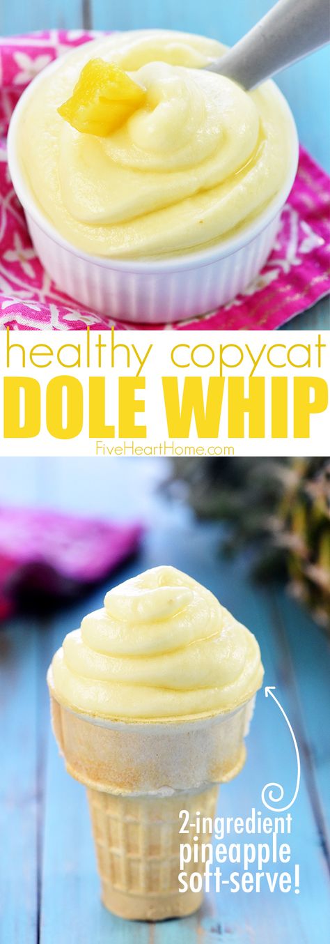 Healthy Copycat Dole Whip {2-Ingredient Pineapple Soft Serve} Pineapple Whip Recipe, Soft Serve Ice Cream Recipes, Pineapple Soft Serve, Dole Whip Recipe, Pineapple Ice Cream, Pineapple Whip, Recipes With Whipping Cream, Serve Ice Cream, Keto Ice Cream