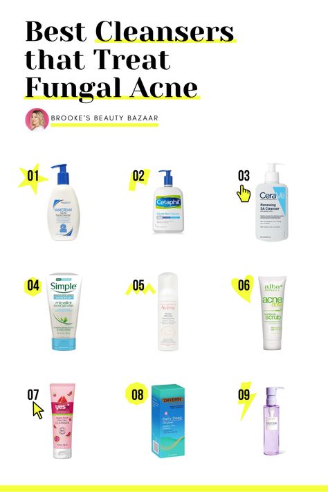 Could your acne be fungal acne? Fungal acne is caused by a fungus called malassezia furfur that occurs naturally on the skin. Just like bacteria that cause acne breakouts, this yeast can become overgrown and lead to closed comedones, papules, pustules, and tiny forehead bumps. If you have stubborn acne that won't go away no matter what you do, try one of these cleansers to treat fungal acne. Formulated with salicylilc acid to kill the yeast and bacteria that lead to breakouts. #fungalacne #acne Fungal Acne Vs Bacterial Acne, Fungal Acne Safe Moisturizer, How To Treat Fungal Acne, Fungal Acne Safe Products, Closed Comedones Skin Care, Fungle Acne, Fungal Acne Skin Care Routine, Tiny Bumps On Forehead, Tiny Forehead