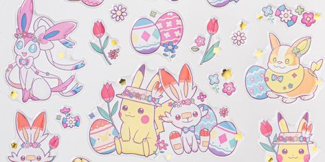 Kawaii Printables, Pokemon Easter, Eggs Art, Kawaii Pokemon, Pikachu Drawing, Pokemon Alola, Anime Sticker, Easter Wallpaper, Pokemon Eevee