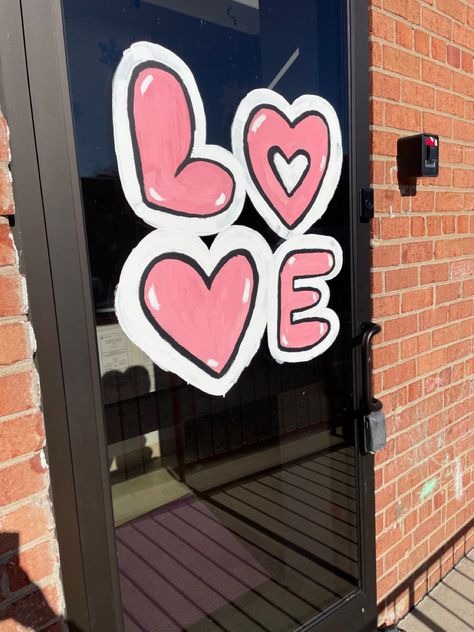 Valentines Window Painting Easy, Valentines Day Window Chalk Art, Valentines Window Painting, Valentine Theme Canvas Painting, Valentine’s Day Window Painting, Valentine’s Day Chalk Art, Mother’s Day Window Painting, Painted Window Art, Chalk Wall