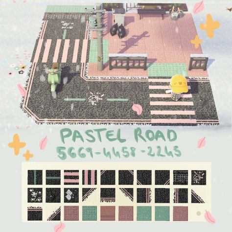 Codes, paths, road, pastel, pink, teal, animal crossing, acnh Acnh Road Ideas, Acnh Pastel Path Codes, Acnh Road Paths Designs, Acnh Pink Street Path, Acnh Pink Road Path, Pink Road Acnh, Acnh Citycore Road Codes, Pastel Path Acnh, Pink Citycore Acnh