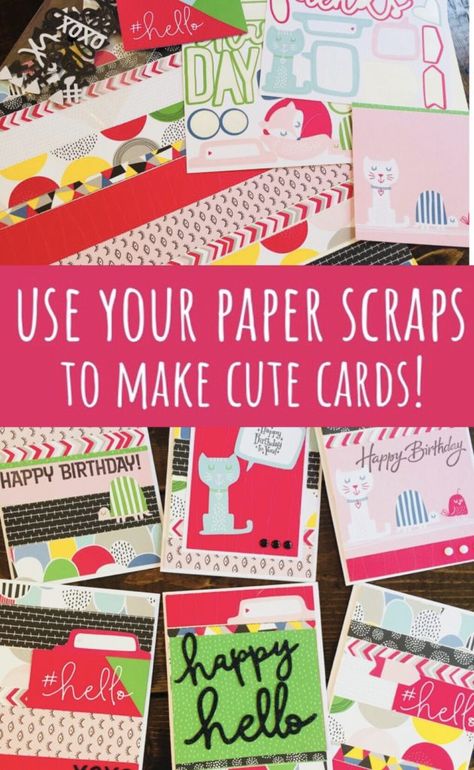 Cards From Scrap Paper, Scrapbook Paper Cards Diy, Using Paper Scraps For Cards, Scrap Paper Cards Cardmaking, Scrapbook Cards Cardmaking, Paper Scrap Cards, Cards From Scraps Ideas, Handmade Cards Using Scraps, Scrappy Cards Paper Scraps