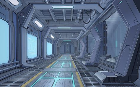 Final Space Concept Art, Spaceship Hallway, Spaceship Interior Design, Spaceship Interior Concept Art, Sci Fi Hallway, Lego Architecture Building, Scifi Corridor, Space Station Interior, Scifi Interior