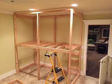 Basement Jungle Gym, Diy Indoor Playhouse, Diy Indoor Playground, Basement Playground, Playroom Slide, Kid Playhouse, Playroom Basement, Indoor Playset, Playhouse Diy