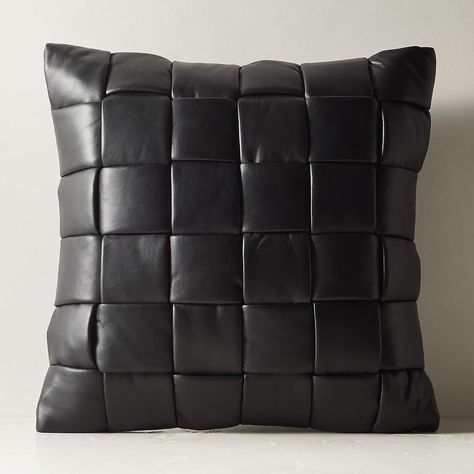 Jabas Black Woven Leather Throw Pillow with Down-Alternative Insert 23" | CB2 Cb2 Pillows, Black Leather Pillow, Leather Throw Pillow, Dungeon Room, Decor Things, Content Studio, Leather Throw Pillows, White Room Decor, Silk Throw Pillows