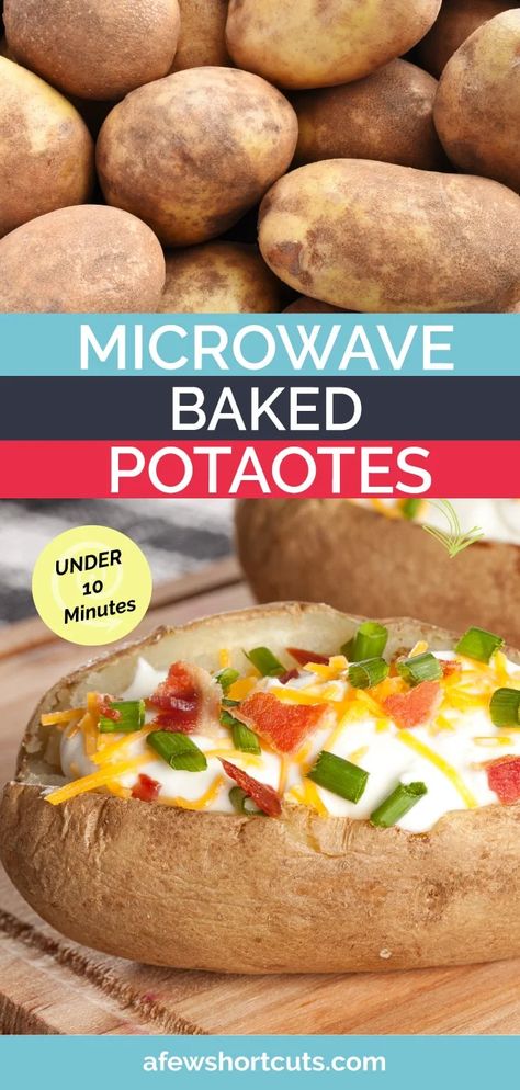 Short on time? Try this easy Microwave Baked Potato Recipe and have a buttery soft baked potato in under 10 minutes. | @AFewShortcuts #recipes #glutenfree #microwave #sidedish #potato Microwave Baked Potatoes, Microwave Baked Potato, Broccoli Sauce, Baked Potato Microwave, Perfect Baked Potato, Making Baked Potatoes, Microwave Baking, Potatoes In Microwave, Cheesy Broccoli