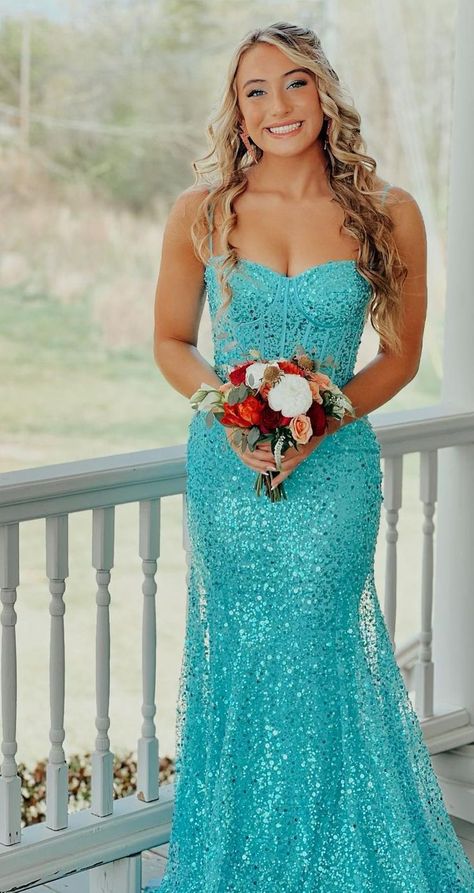 Teal Sparkly Prom Dress, Teal Prom Couple, Teal Prom Dresses Turquoise, Prom Dresses Turquoise, Spring Fling Dress, Prom Dress Inspiration, Prom Looks, Spring Fling, Dress Ideas