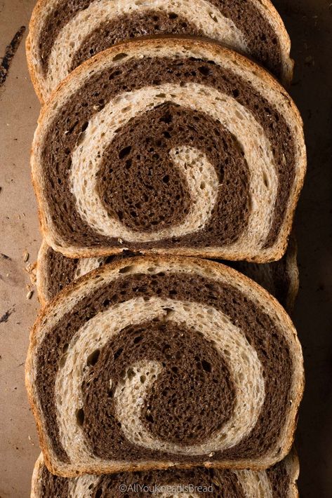 Flat Bread Recipe Ideas, French Bread Ideas, Marble Rye Bread Recipe, Dark Rye Bread Recipe, Bread Recipe Ideas, Marble Rye Bread, Marble Bread, Rye Bread Sandwiches, Sandwhich Bread