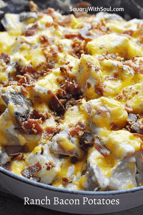 Ranch Potato Recipes, Cheesy Ranch Potatoes, Bacon Potatoes, Bacon Ranch Potatoes, Bacon Casserole, Veggie Ideas, Cheesy Ranch, Potatoes Easy, Ranch Potatoes