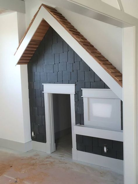 New Project: A Small Indoor Playhouse! - Chris Loves Julia Basement Clubhouse, Closet Playhouse, Basement Playhouse, Under Stairs Playhouse, Diy Kids Playhouse, Kids Indoor Playhouse, Hardie Board, Playhouse Plans, Indoor Playhouse